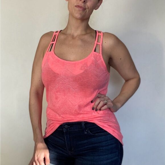 Victoria’s Secret PINK Tank Top Strappy Neon Oversized Small Burnout - Picture 3 of 12